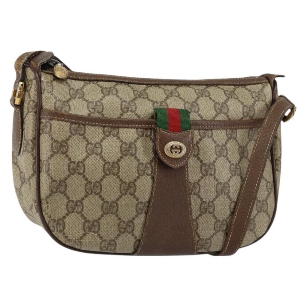 Authentic GUCCI GG Supreme Web Sherry Line Shoulder Bag PVC Beige 89 02 032